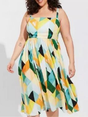 Torrid Size 2 Geometric Print Midi Dress | Pockets | Flowy & Colorful